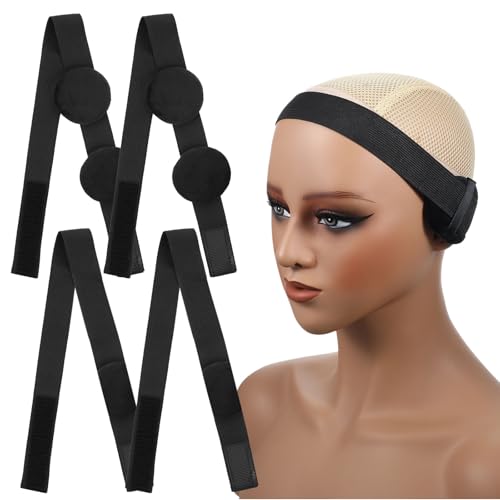 Xinjoduz 4 PCS Adjustable Wig Band with Ear Covers, Black Elastic Lace Bands for Wigs Elastic Wig Band for Lace Front and Frontal Melting Headband for Wigs Edges for Women Girls Hair (22.8