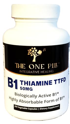 The One Pill Integrative Healing Vitamine B1 Thiamine TTFD Thiamine Tetrahydrofurfuryl Disulfide 50mg-250Capsules Vegan Non GMO No Artificial fillers or Stearate additives.