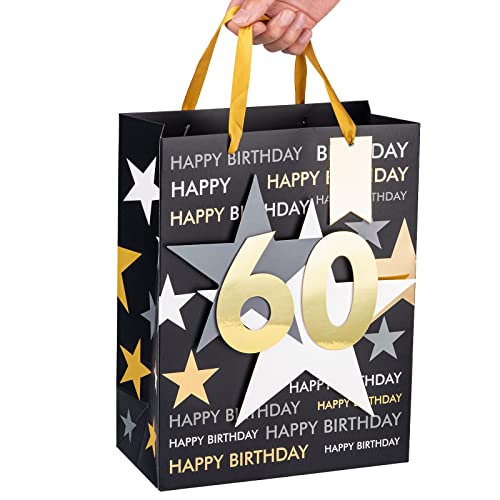 Image of Loveinside Birthday Gift Bag with Tissue Paper and Greeting Card for 60 Birthday - 13 inch x 10 inch x 5 inch, 1 Pcs, Black Gold