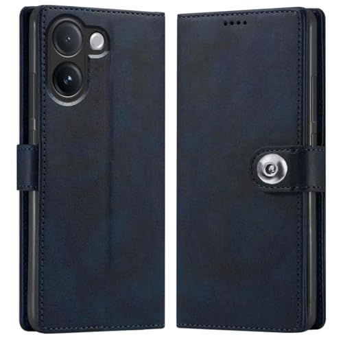 Image of COVERBLACK Cases Genuine Leather Inside Back TPU Wallet Button | Magnetic Stand Dual Layer Flip Cover Compatible for Vivo V2513 / Vivo V60e - Navy Blue