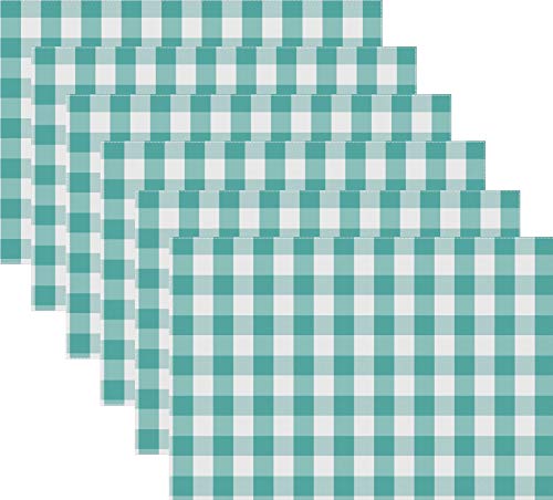 Urban VillaPlacemats for Dining Table 100% Cotton Placemats 14''x20'' Over Sized Tablemats Set of 6 Placemats Aqua/White Color Buffalo Check Tablemats for Family Dinners Wedding PartiesPlacemats