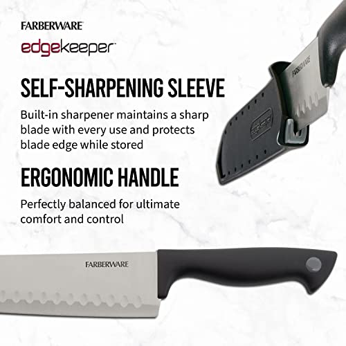 Farberware Edgekeeper 7-Inch Santoku Knife with Self-Sharpening Blade Cover, High Carbon-Stainless Steel Kitchen Knife with Ergonomic Handle, Razor-Sharp Knife, Black - Image 5