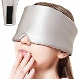 SOLZEK Sleep Mask 19 Momme Nature Silk Soft Padded Large Wrap-Around Blindfold with Adjustable Velcro Blackout Eye Mask for Side Sleeper (Silver)