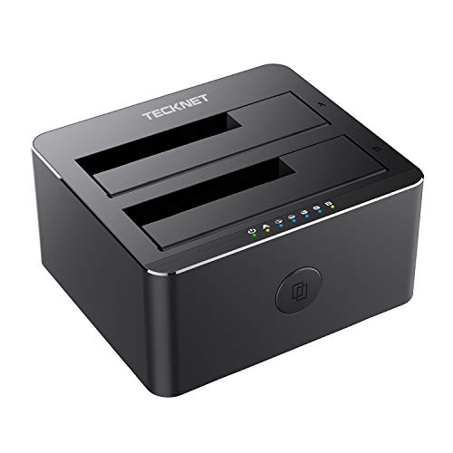 TECKNET Hard Drive Enclosure USB 3.0 to SATA 2-Bay USB 3.0 Hard Drive Docking Station with Offline Clone Function for 2.5 & 3.5 Inch HDD SSD SATA (SATA I/ II/ III) Support 2 x 8TB & UASP, Tool-free
