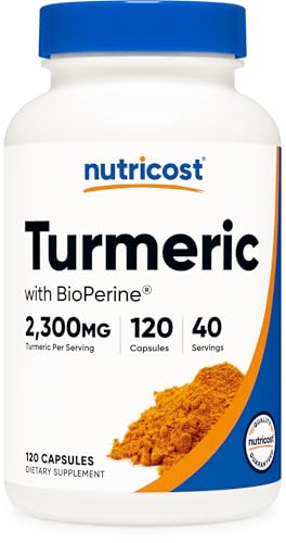 Nutricost Turmeric Curcumin with BioPerine and 95% Curcuminoids 2300mg 120 Capsules Veggie Capsules 767mg Per Cap 40 Servings Gluten Free Non-GMO