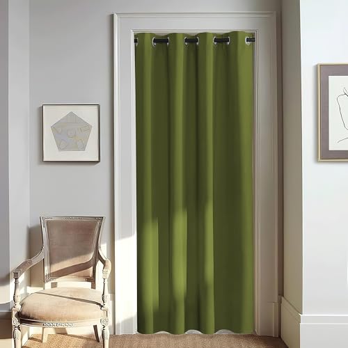 NICETOWN Door Curtain for Closet Doors 80 Inches Long 1 Panel, Blackout Doorway Curtain for Open Closet Bedroom, Room Divider Living Room for Privacy (Olive Green, 1 Panel, 46W x 80L)