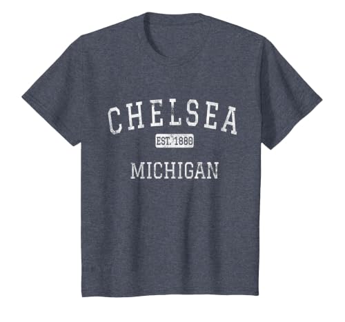 Chelsea Michigan MI Vintage T-Shirt, Youth, Heather Blue, Small