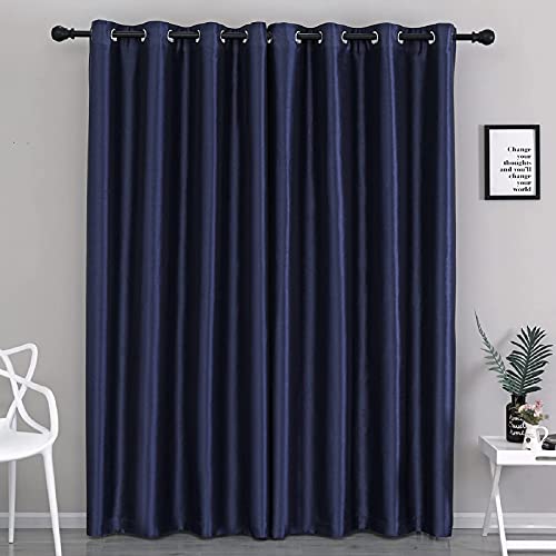 Image of GYROHOME Extra Wide Navy Blueout Curtain for Sliding Glass Door, Faux Silk Navy Blueout Curtains Fully Lined Solid Window Treatment Drapes (1Panel,100x108inch,Navy Blue)