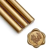 UNIQOOO Mailable Glue Gun Sealing Wax Sticks for Wax Seal Stamp - Metallic Antique Gold, Great for Wedding Invitations, Cards Envelopes, Snail Mails, Wine Packages, Gift Ideas, Pack of 8