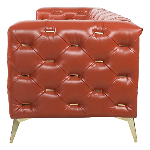 Nosga Modern 3 Seater Sofa, Modern Living Room Sofa, 84”Metal Pull Buckle Upholstered Sofa With High Arms And Metal Legs Pu Sofa For Bedroom, Office And Living Room (Pu-Orange) #TOP7