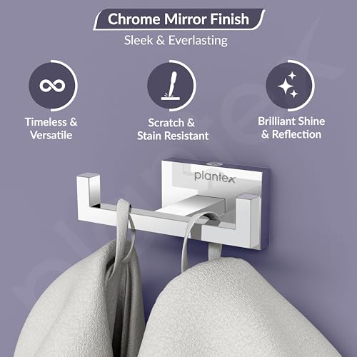 Image of Plantex 304 Grade Stainless Steel Robe Hook /Cloth Hanger /Robe Hooks for Bathroom /Hooks for Wall /Bathroom Accessories - Chrome (Benz)