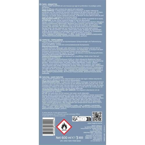 Hagerty Foam Shampoo Reinigungsschaum für Textilien I Reinigungsmittel für Teppiche, Teppichböden und empfindliche Stoffe I Fleckenentferner für eine einfache und effektive Reinigung