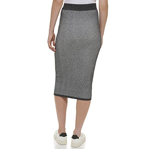 DKNY Jeans Women's Ribbed Pull-On Close-Fitting Midi Skirt (Black/White, Large)4