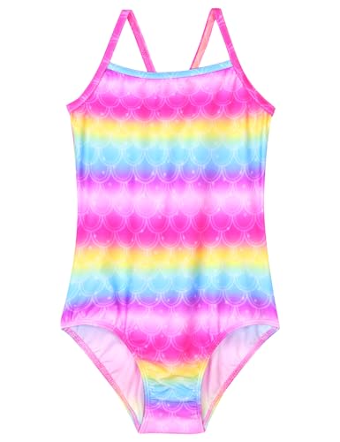Image of Girls Bathing Suits Colorful Swimsuits with UPF 50 + Sun Protection Sleeveless Toddler Kids One Piece Swimwear