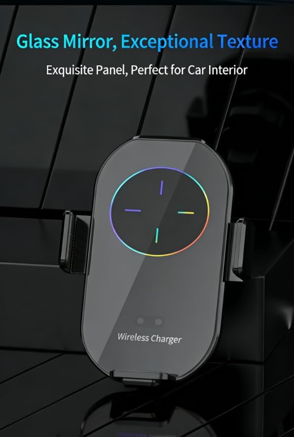 A7S Wireless Fast Charging Car Phone Mount, Auto-Clamp Magnetic Holder Qi-Certified, 360° Rotation, Compatible with iPhone Android