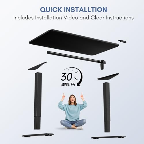 Furmax Electric Height Adjustable Standing Desk Large 48 x 24 Inches Sit Stand up Desk Home Office Computer Desk Memory Preset with T-Shaped Metal Bracket, Black