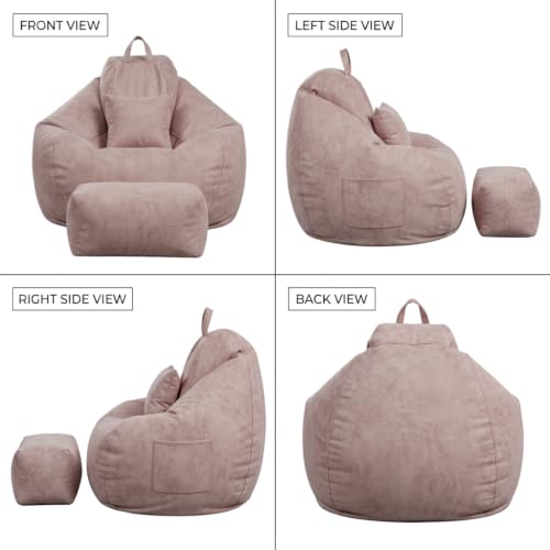 Image of KAM'S LIEU 5XL Premium Imported Suede Bean Bag Chair with Footrest & Cushion | Filled with High Density Polystyrene Beans | Premium Soft Fabric | Ready to Use Color- (Rose Gold, 5XL)