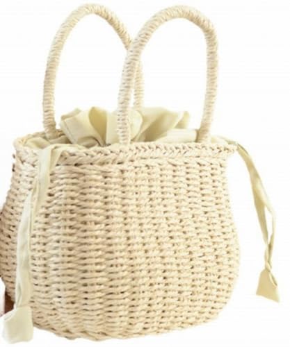 [Adgadg] かごバッグ 浴衣バッグ 草編み レディース 巾着 紐引き 手提げ ナチュラル 軽量 女性用 (ホワイト)の商品画像（Amazon）