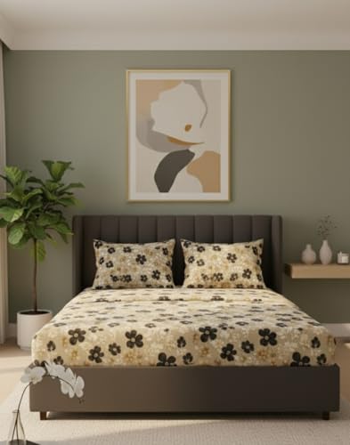 Image of 400TC 7D Cotton Feel Glace Cotton Fully Elastic Fitted Bedsheet Single Size Bed with 1 Pillow Cover (36 inch x 78 inch inches, Onyx)