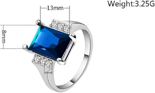 Miniatura 2 de Yuren Anillo de plata de ley 925 con cristal de zafiro azul para mujer, chapado en oro blanco de 10 quilates con topacio de boda y piedras preciosas