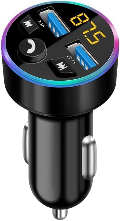 Bluetooth Car Transmitter, Wireless In-Car FM Transmitter Radio Adapter Car Kit, FM Transmitter Car with Dual USB Charging Ports, Hands-Free Calling, Music Player Supports TF Card & USB Disk (Black)