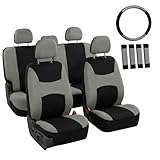 FH Group Universal Fit Gray Black Automotive Seat Covers Combo Set with Steering...