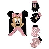Disney Little Girls Minnie Mouse Polka Dot Hat and 2 Pairs Mittens or Gloves Cold Weather Accessory Set, Ages 2-7 (Little Girls Ages 4-7 Hat & 2 Pair Gloves Set, Black/Light Pink)