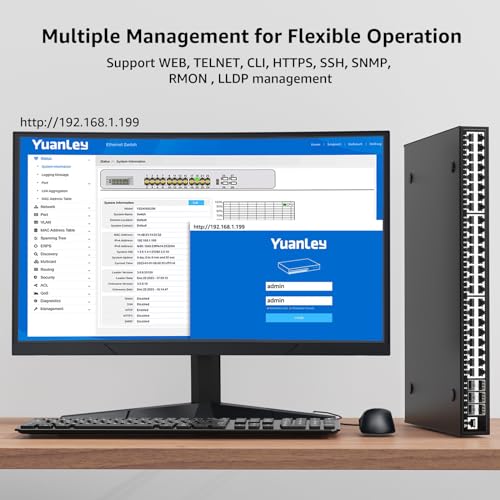 Image of 48 Port Gigabit Managed Network Switch with 6 Port Uplink 10Gbps SFP+, YuanLey 54 Port L3 Smart Managment Ethernet Switch, Desktop or Rackmount, Compatible for Cisco, Netgear