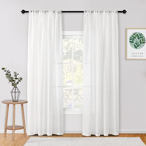 MYSKY HOME Crushed Voile Sheer Curtains for Living Room Rod Pocket Window Treatment Crinkle Sheer Curtains(2 Panels, 51″ x 84″, White)
