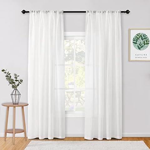 MYSKY HOME Crushed Voile Sheer Curtains for Living Room Rod Pocket Window Treatment Crinkle Sheer Curtains(2 Panels, 51" x 84", White) Cover