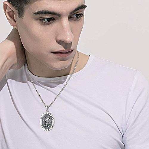 Kingwhyte 925 Sterling Silver St Michael Necklace For Men Women St Michael Pendant Amulet Saint Michael Necklace For Men Archangel Michael Pendant Oval Medal Stainless Steel Chain Jewelry Gifts #TOP6
