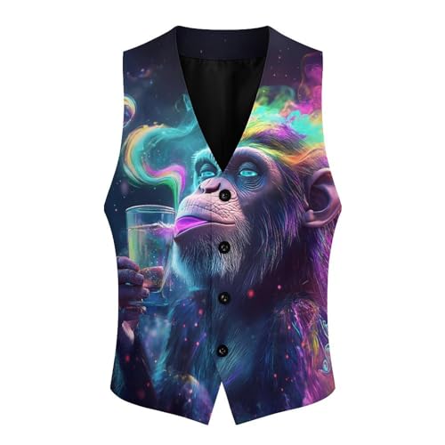 Monkey Is Smoking Trendy Vest Suit for Men V Neck Formal Dress Waistcoat Vests Business Slim Fit3