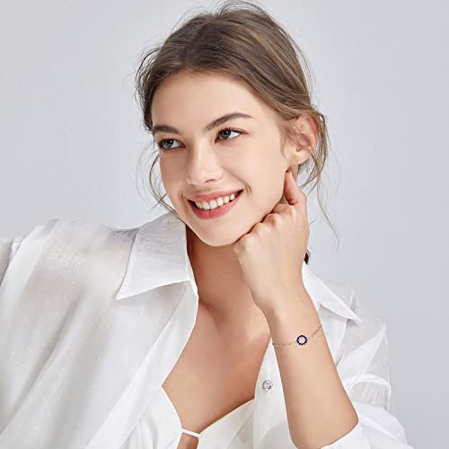 Carleen 14K Solid White/Rose Gold Open Circle Forever Love Friendship Genuine Blue Sapphire/Red Ruby Delicate Bracelet Dainty Jewelry Gift for Her Women Wife, 7" + 1.2" Extender - Image 6