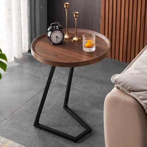 Lapakeyサイドテーブル ソファーテーブル 耐久性 防水性 耐油性 組立簡単 移動便利 ベッド横 ベッドサイド 一人暮らし 食卓 小型 木目調 (ブラックブラケット + ウォールナット調,50*50*60cm)