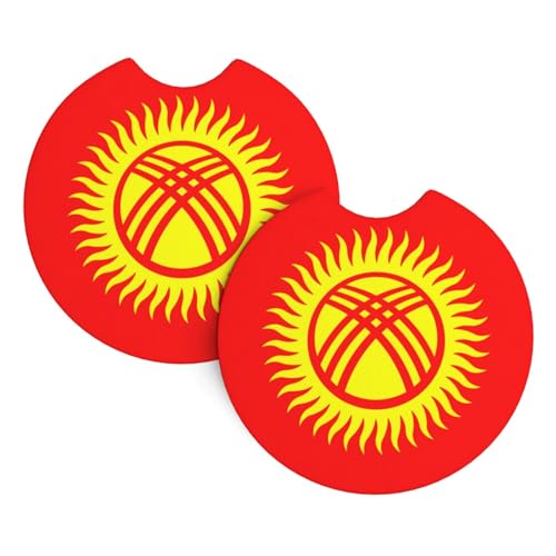 Lot de 2 dessous de verre pour intérieur de voiture Motif drapeau du Kirghizistan Résistant aux rayures Inodores pour la plupart des voitures