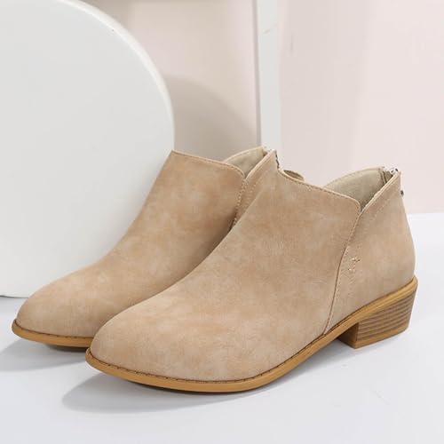 Ankle Boots For Women Casual Cut Out Slip On Low Heel Short Boots Chunky Stacked Womens V Cutout Pointed Toe Booties Zip Up Leather Deep Block High Heels Winter Fall Western Shoes3