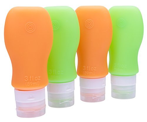 Silicone TSA Approved Travel Containers Anti-Leak Lids w/Clear Cosmetics Bag