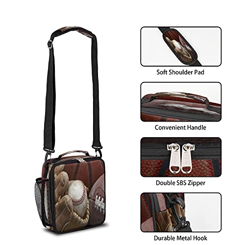 Kids Lunch Box Insulated, Old Baseball Gloves Reusable Lunch Bag With Shoulder Strap, Leakproof Back To School Thermal Meal Prep Tote Kit Lunch Container Cooler Bag For Boys Girls Women Men #TOP1