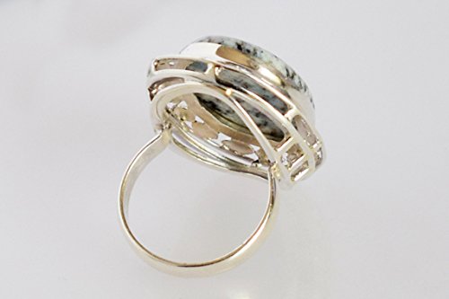 Bague argent 925 jaspe bleu cabochon rectangulaire taille 65