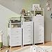 Somdot Tall Dresser for Bedroom, 5 Drawers Nightstand Vertical Storage Tower Unit, Night Stand Furniture with Fabric Drawer Organizer in Bedside Hallway, Entryway, Kids Room, Closet, White Leather