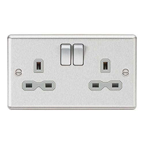 Knightsbridge CL9BCG 2G DP Switched Socket with Grey Insert, Rounded Edge Brushed Chrome, 13 A