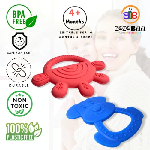 Image of Cute Shape Soft Silicone Teether for Baby Gums, Teething Toys for Babies, BPA Free, Pain-Relief, Non-Toxic, 100% Food Grade, Soothing, Easy to Grasp Chewable - Rhino+Hand+Dog (Pack of 3)