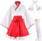 COSKING Fox Cosplay Costume with Socks Japanese Kimono Yukata Anime Cosplay Dress (Medium, Red and White)