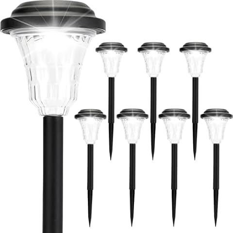 Rumiom Solar Pathway Lights Outdoor, 8 Pack Outdoor LED Solar Lights Waterproof, Solar Path Light Auto On/Off Bright, Solar Powered Garden Lights 12 Hours Lighting for Yard, Walkway, Driveway, Patio Cover