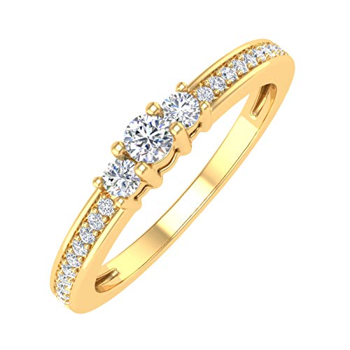 10K Solid Gold 3-Stone Diamond Engagement Ring (0.22 Carat)