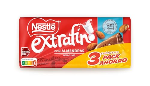 NESTLE EXTRAFINO chocolate con leche y almendras pack 3 unidades de 123g