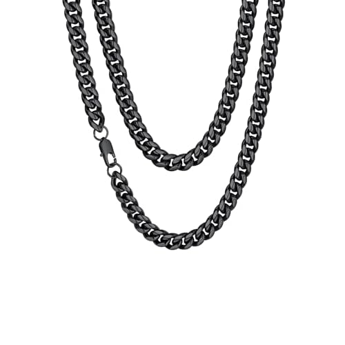 FaithHeart Chunky Miami Cuban Link Chain Necklace for Men - Gold Plated/Black Stainless Steel Hip Hop Chains Necklaces, 6/10/14mm Width 18/20/22/24/26/28 Inch Length, with Gift Box Length 18