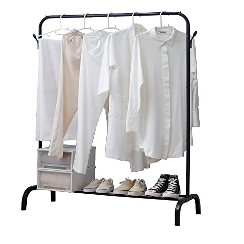 WEASHUME Perchero de metal con estructura inferior y 2 ganchos, perchero multifuncional para dormitorio, color negro Cover