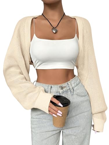 Image of SPR&JOY Women's Bolero Shrug Sweaters, Knitted Open Front Long Sleeve Cropped Tops, Solid Cute Sexy Casual Fashion Cardigans