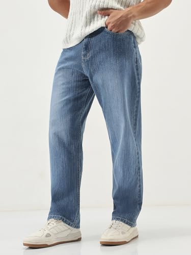 Image of Urbano Fashion Men's Loose Baggy Fit Washed Denim Jeans Non-Stretchable